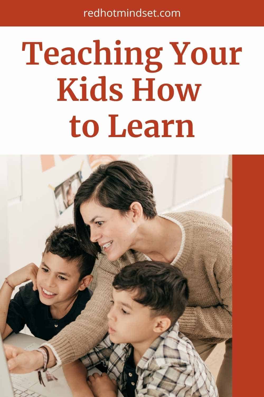 picture of mom showing her two sons how to do something on the computer