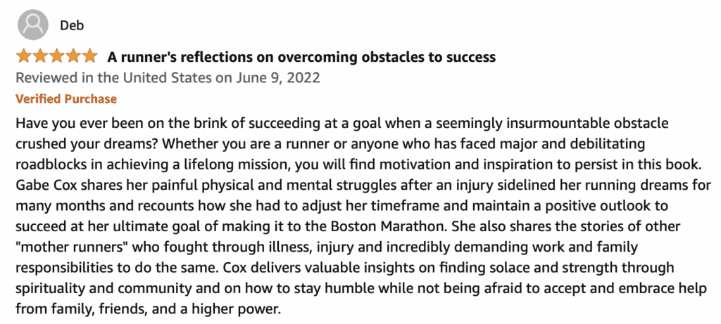 Amazon review from Deb for Victory Run